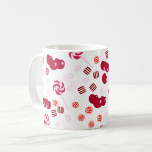Sömlösa ljusa körsbärs-sockerlollipops godis kaffemugg