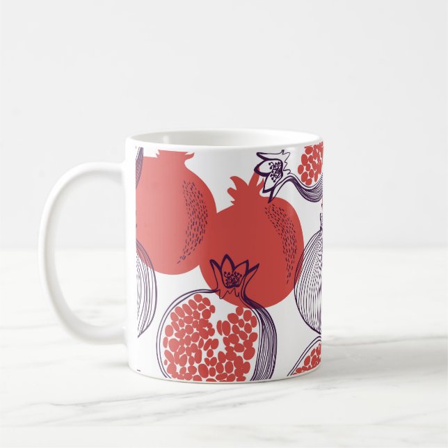 Sömlösa mode mönster av granatfrukt, hal kaffemugg (Vänster)