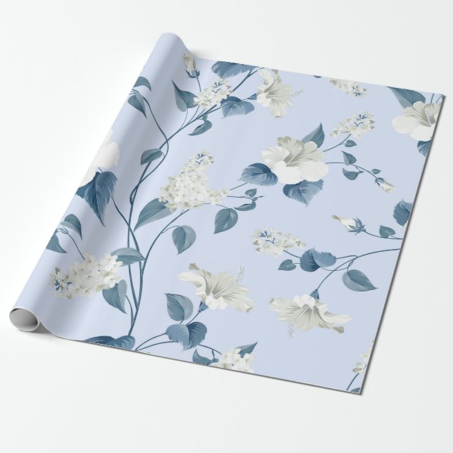 Sömlösa mönster av siringa och hibiscus blommor p presentpapper (Utrullad)