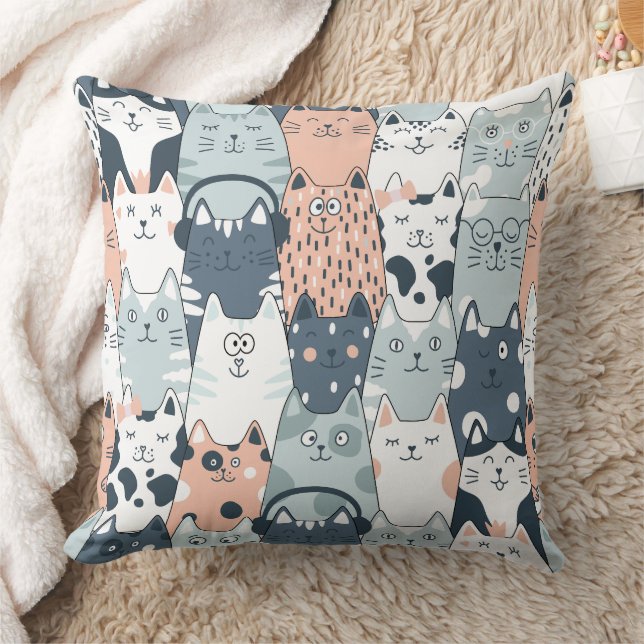 Sömlösa Mönster Cute Cats Kudde (Filt)