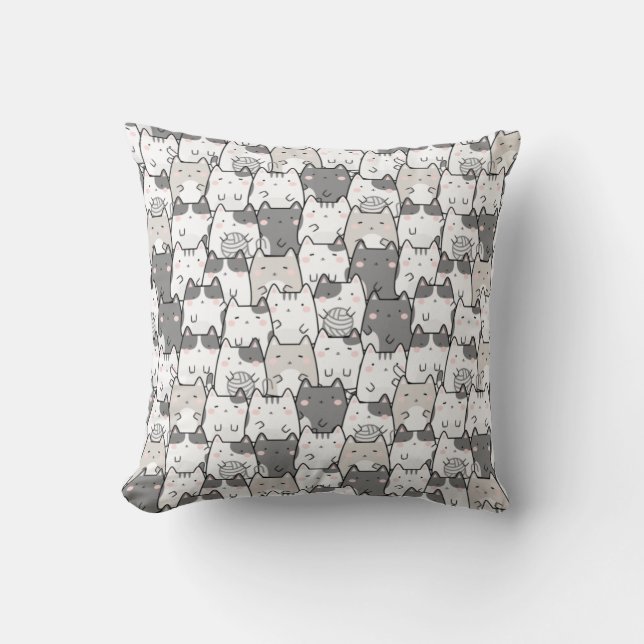 Sömlösa Mönster Cute Kawaii Cats Kudde (Framsida)