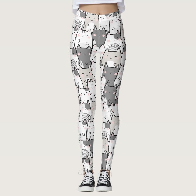Sömlösa Mönster Cute Kawaii Cats Leggings (Framsida)