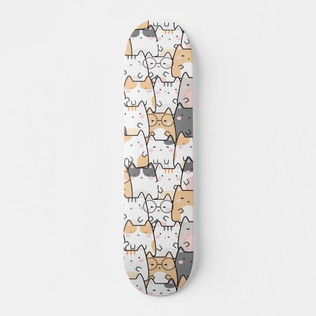 Sömlösa Mönster Cute Kawaii Cats Mini Skateboard Bräda 18,5 Cm (Framsida)