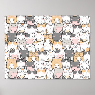 Sömlösa Mönster Cute Kawaii Cats Poster