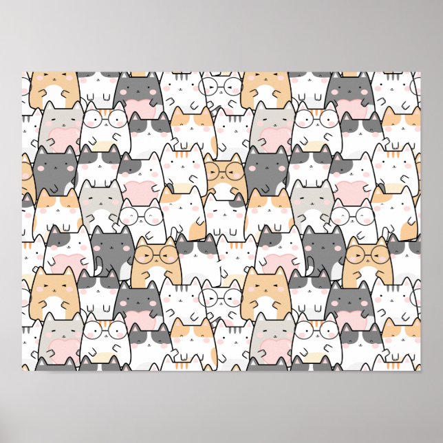 Sömlösa Mönster Cute Kawaii Cats Poster (Framsidan)