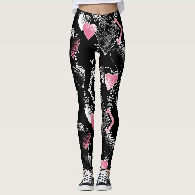 Sömlösa mönster-hjärtan i Valentines day kärlek Leggings (Framsida)