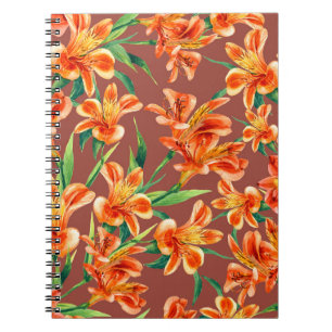 Sömlösa mönster i Alstroemeria, färgade i vatten Anteckningsbok