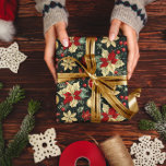 Sömlösa Mönster, julprydnader Presentpapper<br><div class="desc">Julprydnadsföremål och blommor i ett festligt mönster med grönt,  rött och mörk grönt färg</div>