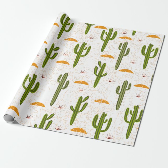 Sömlösa mönster, kaktus, sand struktur, mexikanska presentpapper (Utrullad)