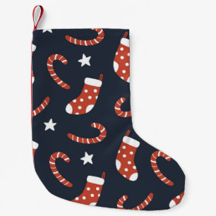Sömlösa mönster med julsockor, polkagrisar liten julstrumpa
