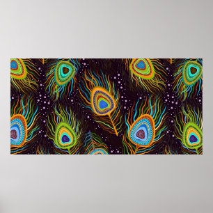 Sömlösa mönster (Peacock-fjädrar) Poster