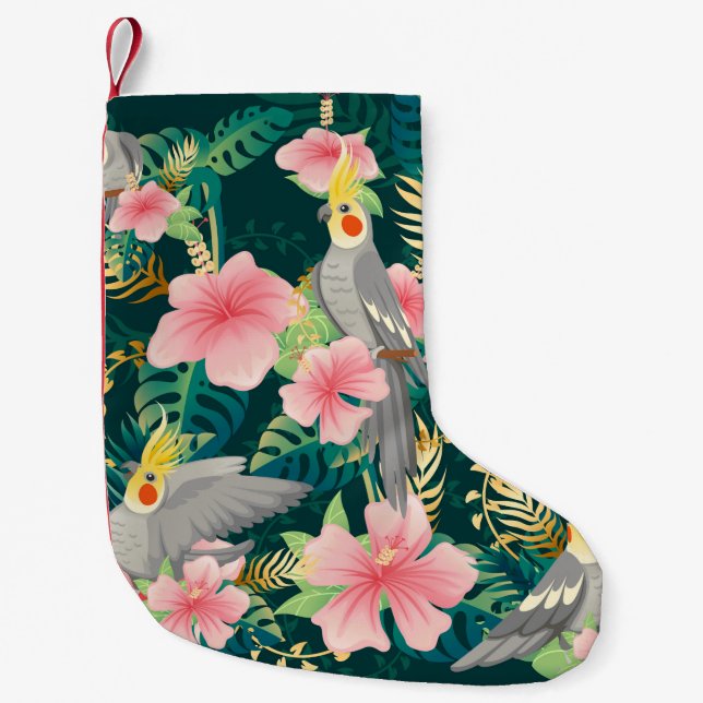 Sömlösa mönster, söta papegoja-papegoja-papegojor  liten julstrumpa (Framsidan)