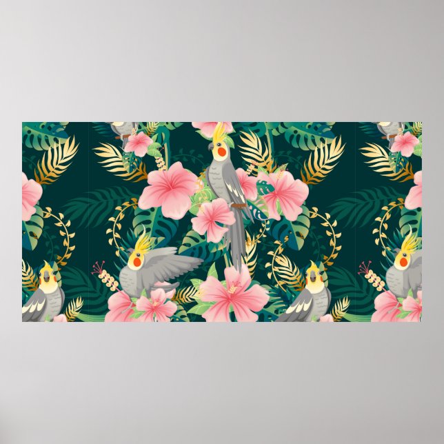 Sömlösa mönster, söta papegoja-papegoja-papegojor  poster (Framsidan)