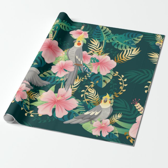 Sömlösa mönster, söta papegoja-papegoja-papegojor  presentpapper (Utrullad)