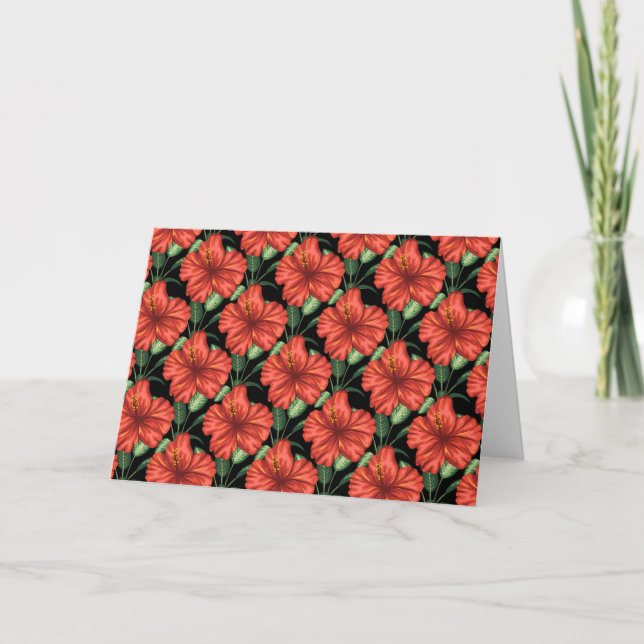 Sömlösa mönster Tropiska röda blommor grönt löv Kort (Framsida)