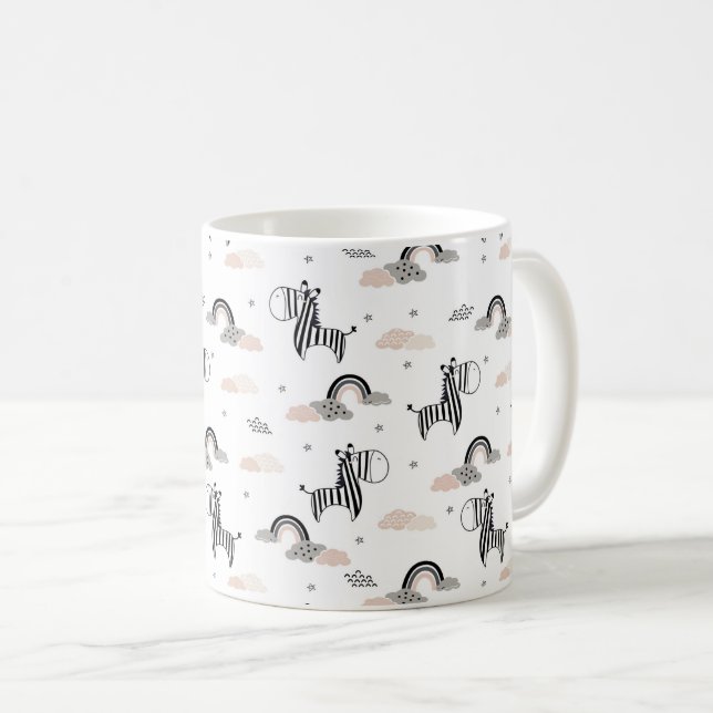 Sömlösa Mönster Zebra, moln, regnbåge Kaffemugg (Framsida höger)