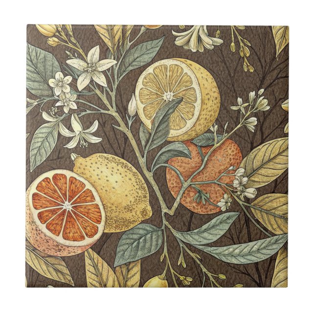 Sömlösa orangar och citroner vintage stil kakelplatta (Framsidan)