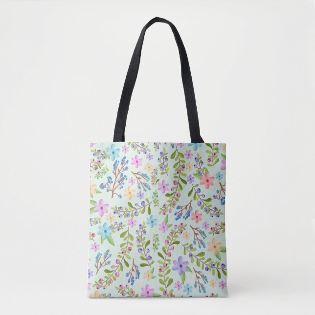 Sömlösa Pastel Twigs-Blommönstret Tote Bag Tygkasse (Framsida)