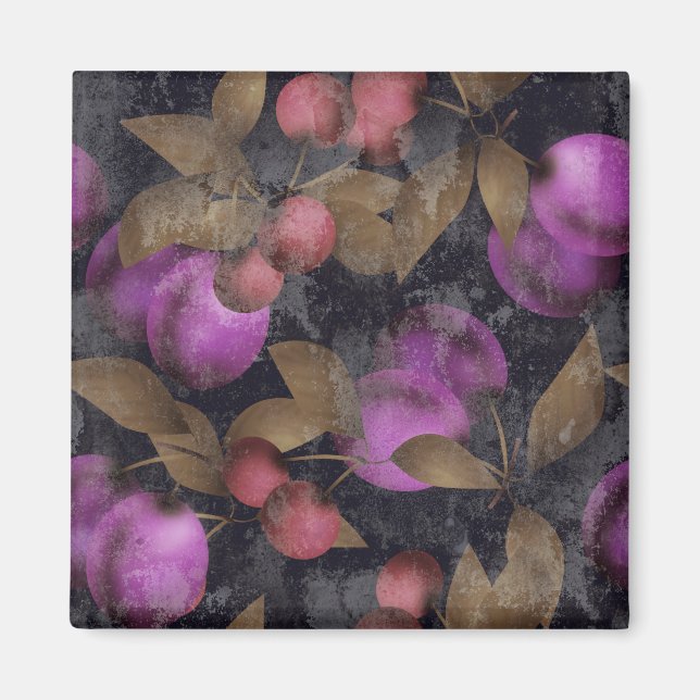 Sömlösa plommonfrukter av mörk lila cherry pa magnet (Framsidan)