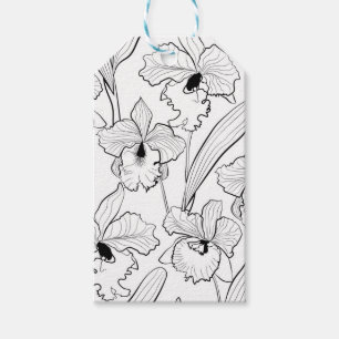 Sömlösa sketchida cattleya-blommor tropiska presentetikett