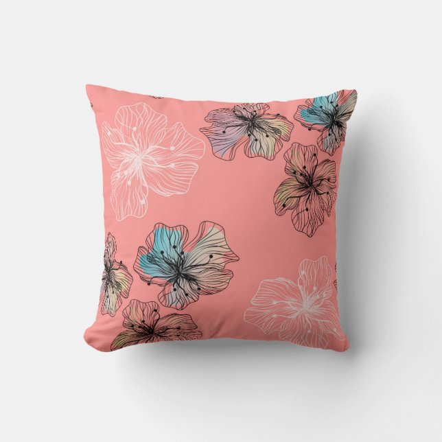 Sömlösa sketterade blommor abstrakt modern pa kudde (Framsida)