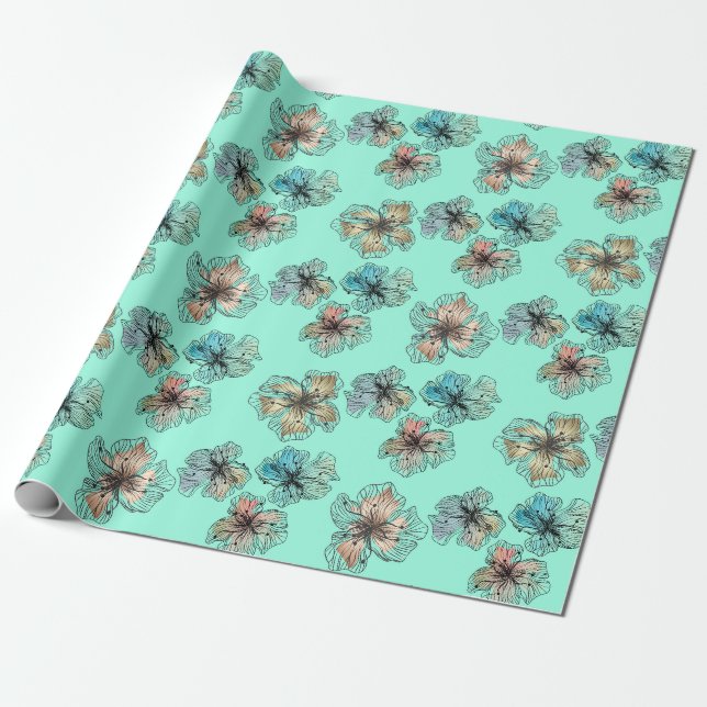 Sömlösa sketterade blommor abstrakt modern pa presentpapper (Utrullad)