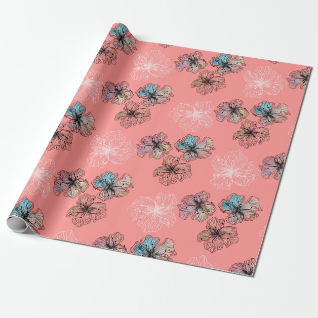 Sömlösa sketterade blommor abstrakt modern pa presentpapper (Utrullad)