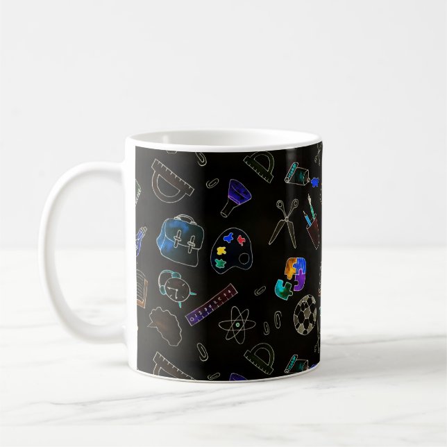 Sömlösa skolförråd i mönster, skolförråd kaffemugg (Vänster)