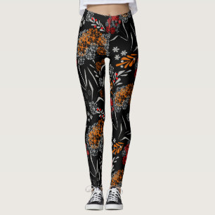 Sömlösa små blommor blommönster svart v leggings