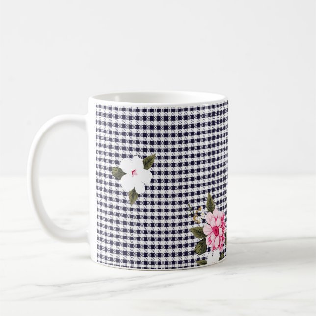 Sömlösa små checkar och blomsterpatterabstrakt.  kaffemugg (Vänster)