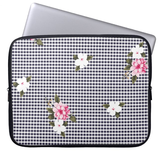 Sömlösa små checkar och blomsterpatterabstrakt. laptop fodral (Framsidan)