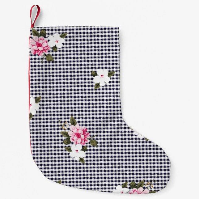 Sömlösa små checkar och blomsterpatterabstrakt.  liten julstrumpa (Framsidan)
