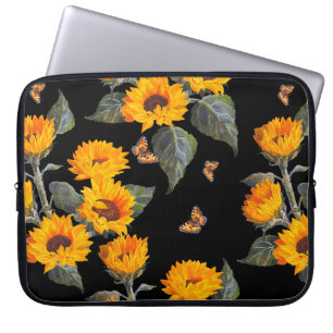 Sömlösa solrosor av blommönster på svart rygg laptop fodral