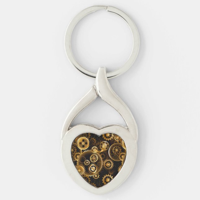 Sömlösa stålverk twisted heart silverfärgad nyckelring (Framsidan)