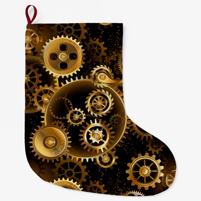 Sömlösa Steampunk Mässingsväxlar Stor Julstrumpa (Framsidan)