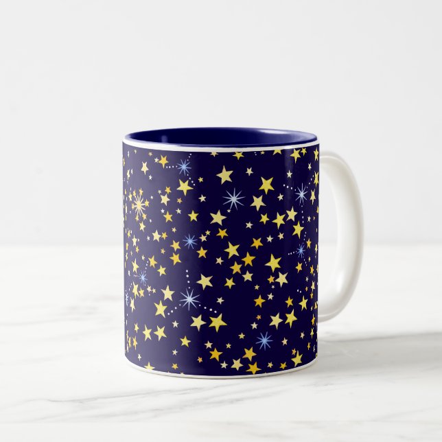 Sömlösa stjärnor Cute Cosmic Mönster-marinblått Co Två-Tonad Mugg (Framsida höger)