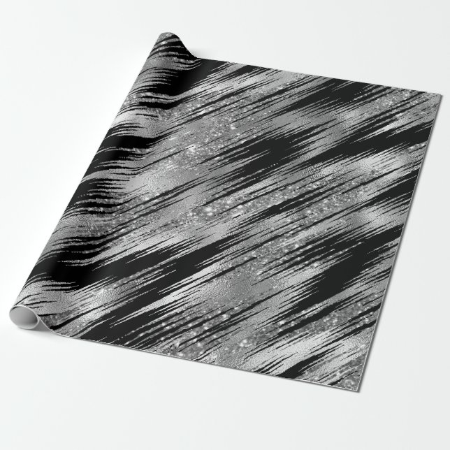 Sömlösa svarta och Silver Basic Patten-16 Presentpapper (Utrullad)