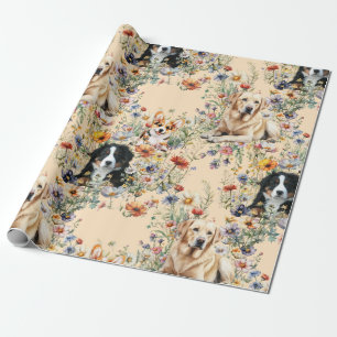 Sömlösa Tre Hundar i Vildblommor Presentpapper