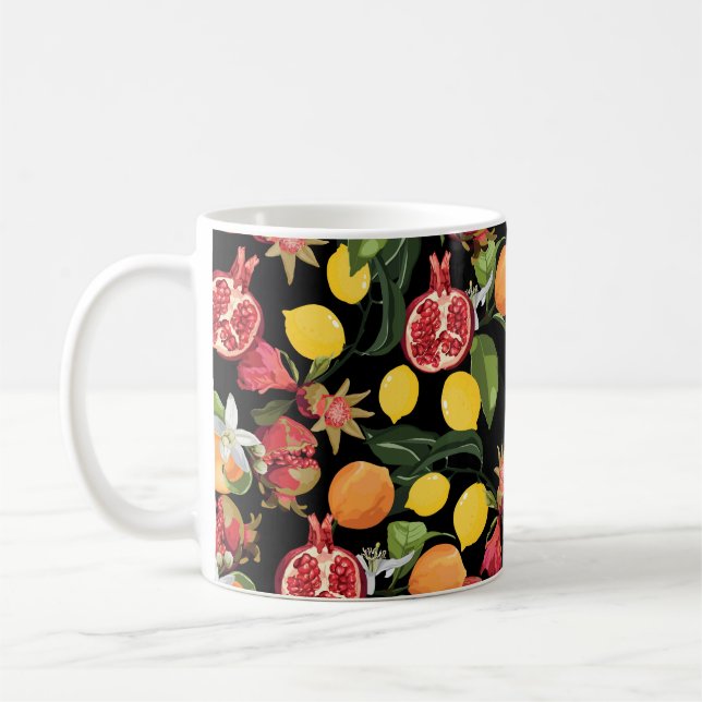Sömlösa tropiska frukter Mönster. Exotic Backgroun Kaffemugg (Vänster)