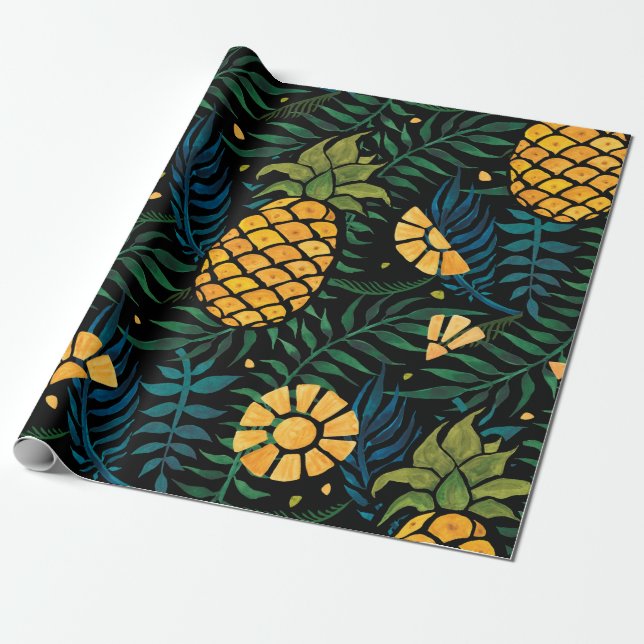 Sömlösa tropiska mönster med ananas och handflatan presentpapper (Utrullad)