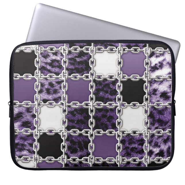 Sömlösa ultravioletta leopard och silver-patt laptop fodral (Framsidan)