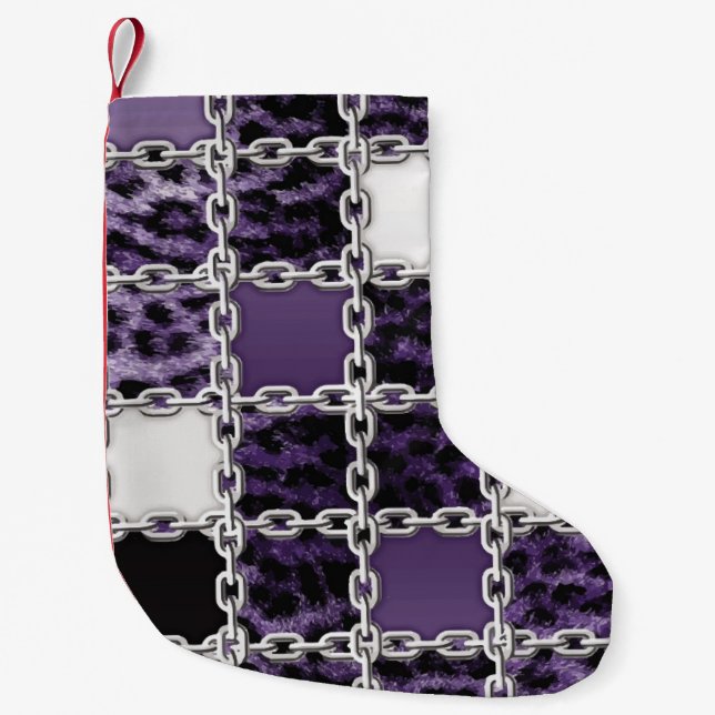 Sömlösa ultravioletta leopard och silver-patt liten julstrumpa (Framsidan)