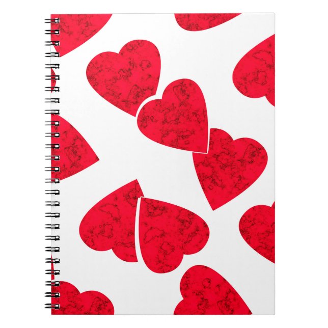 Sömlösa Valentines day-röda hjärtan, vita mönster  Anteckningsbok (Framsidan)