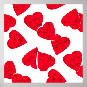 Sömlösa Valentines day-röda hjärtan, vita mönster Poster