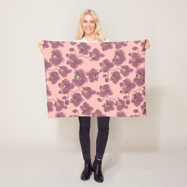 Sömlösa vattenfärgad orkidae Phalaenopsis Fleecefilt (På plats)