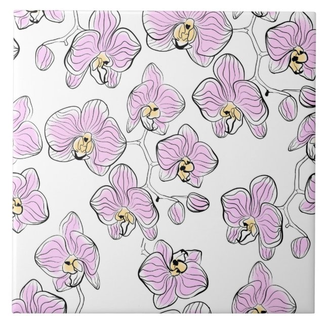 Sömlösa vattenfärgad orkidae Phalaenopsis Kakelplatta (Framsidan)
