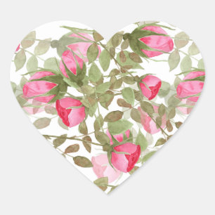 Sömlösa vattenfärgblommor rosa ros blommigt hjärtformat klistermärke