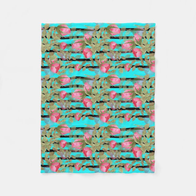 Sömlösa vattenfärgblommor rosa ros blommigt roma fleecefilt (Framsidan)