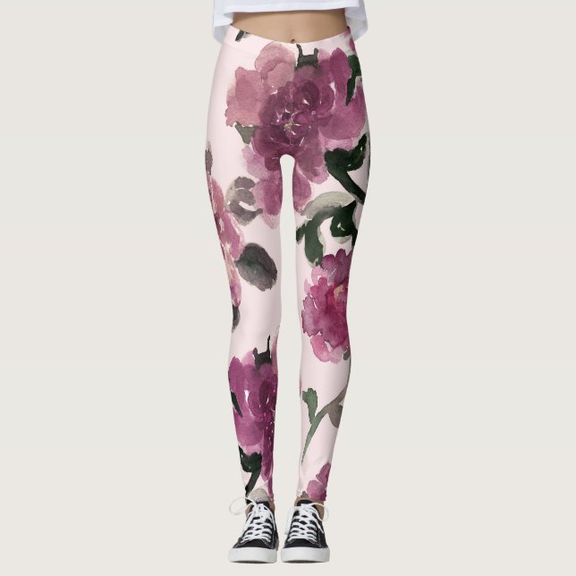 Sömlösa vattenfärger Blommor Illustration Mönster Leggings (Framsida)