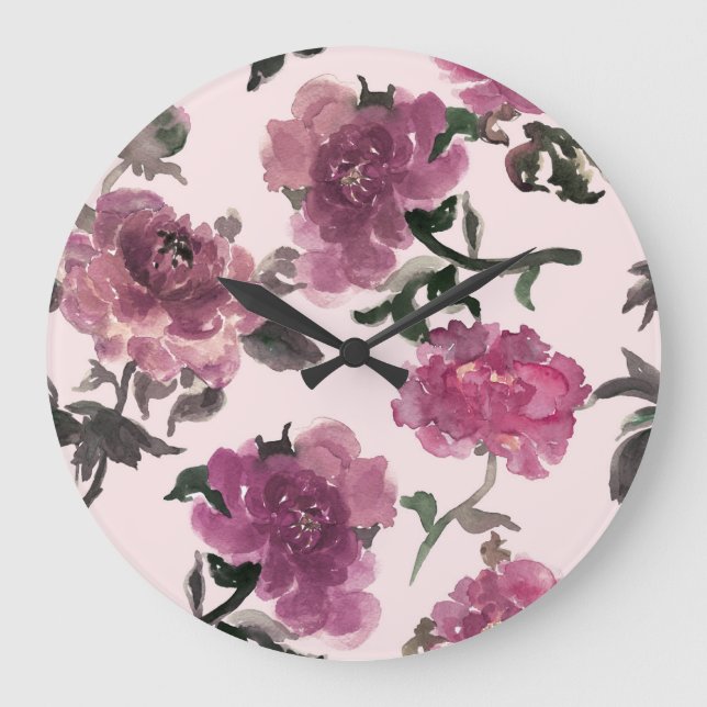 Sömlösa vattenfärger Blommor Illustration Mönster Stor Klocka (Framsida)